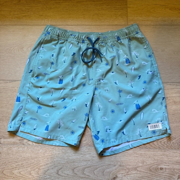O’Neill Surf Print Swim Trunks - Light Blue Beach Shorts - Picture 1 of 6